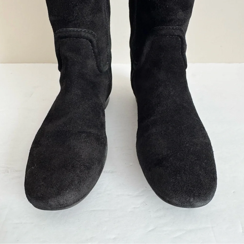 TORY BURCH Selma Black Suede Logo Riding Tall Boot Knee High size 5